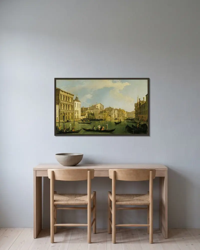 Venedig, Canal Grande från Palazzo Flangini till San Marcuola av Canaletto inramad på en vägg