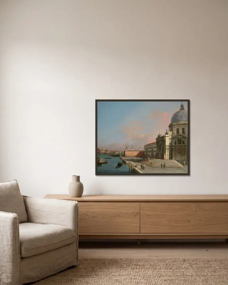 Venedig, Canal Grande mot öster med Santa Maria della Salute av Canaletto inramad på en vägg