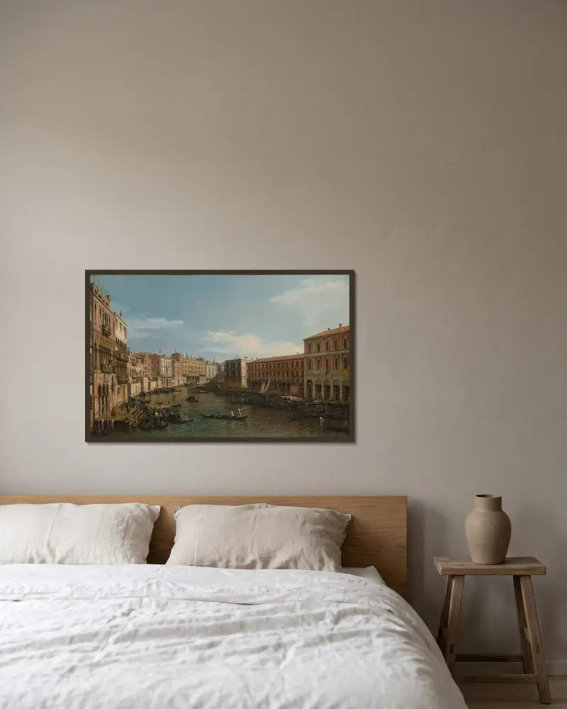 Venedig, Canal Grande söderut, från Ca’ Da Mosto mot Rialtobron av Canaletto inramad på en vägg