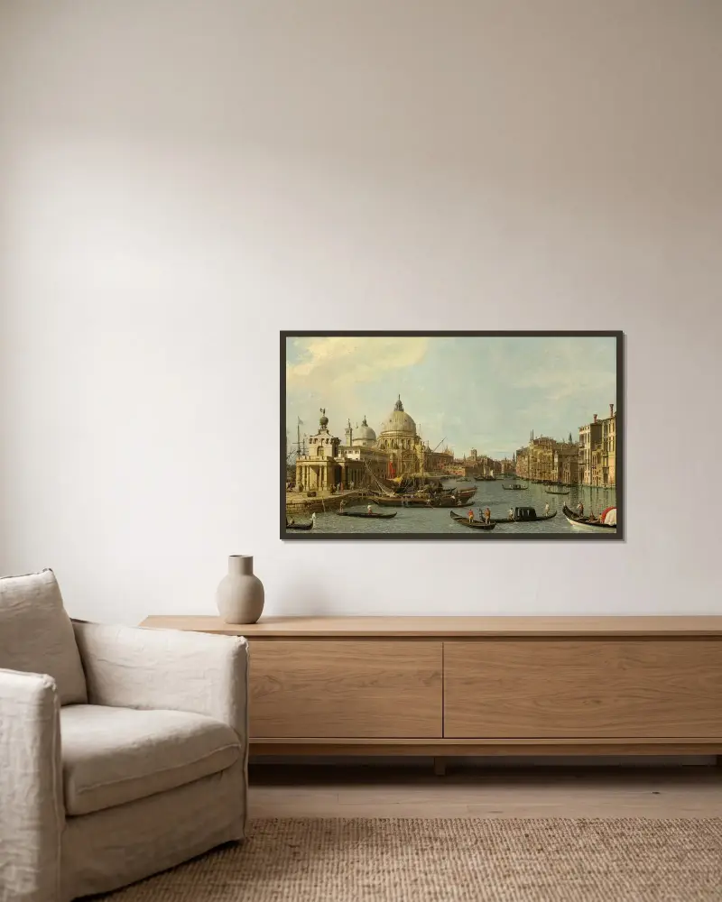 Venedig; die Mündung des Canal Grande von Osten von Canaletto gerahmt an einer Wand
