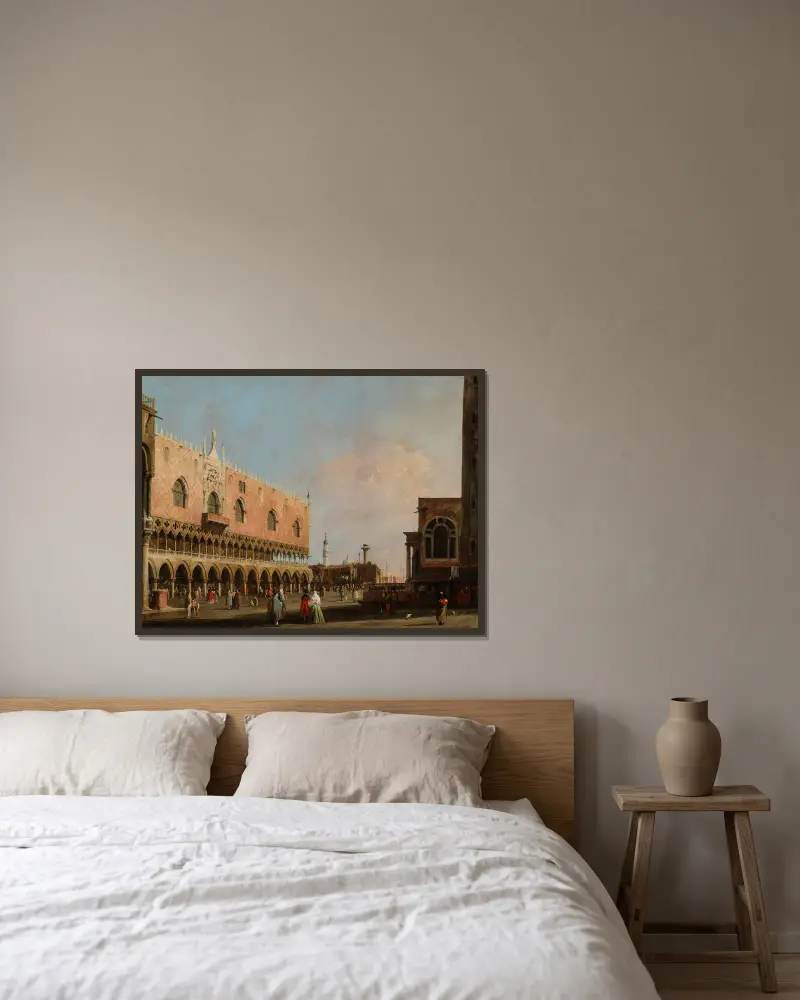 Vy över Piazzetta San Marco mot söder av Canaletto inramad på en vägg