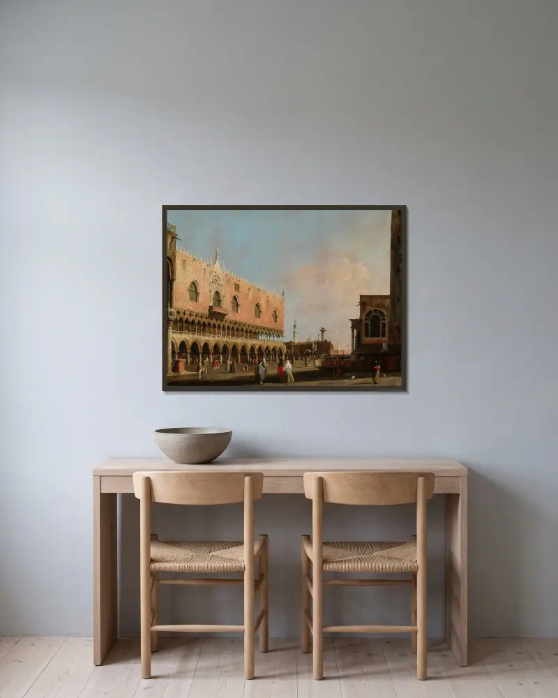 Vy över Piazzetta San Marco mot söder av Canaletto inramad på en vägg
