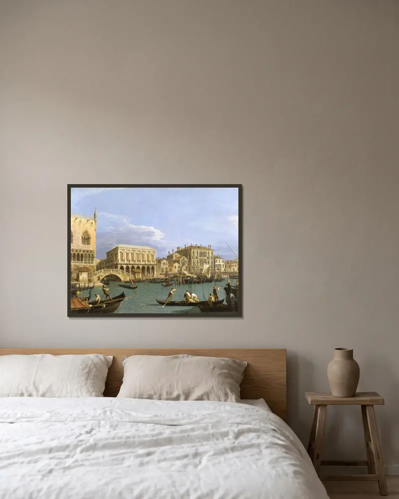 Vy över Riva degli Schiavoni, Venedig av Canaletto inramad på en vägg