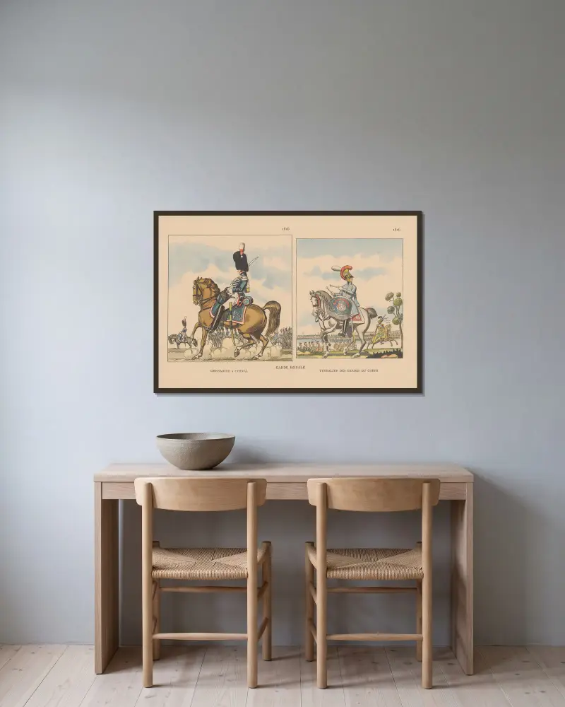 Garde Royale. 1816 av Caran d'Ache inramad på en vägg