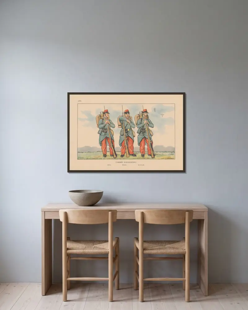 L’armée D’aujourd’hui. 1889 von Caran d'Ache gerahmt an einer Wand