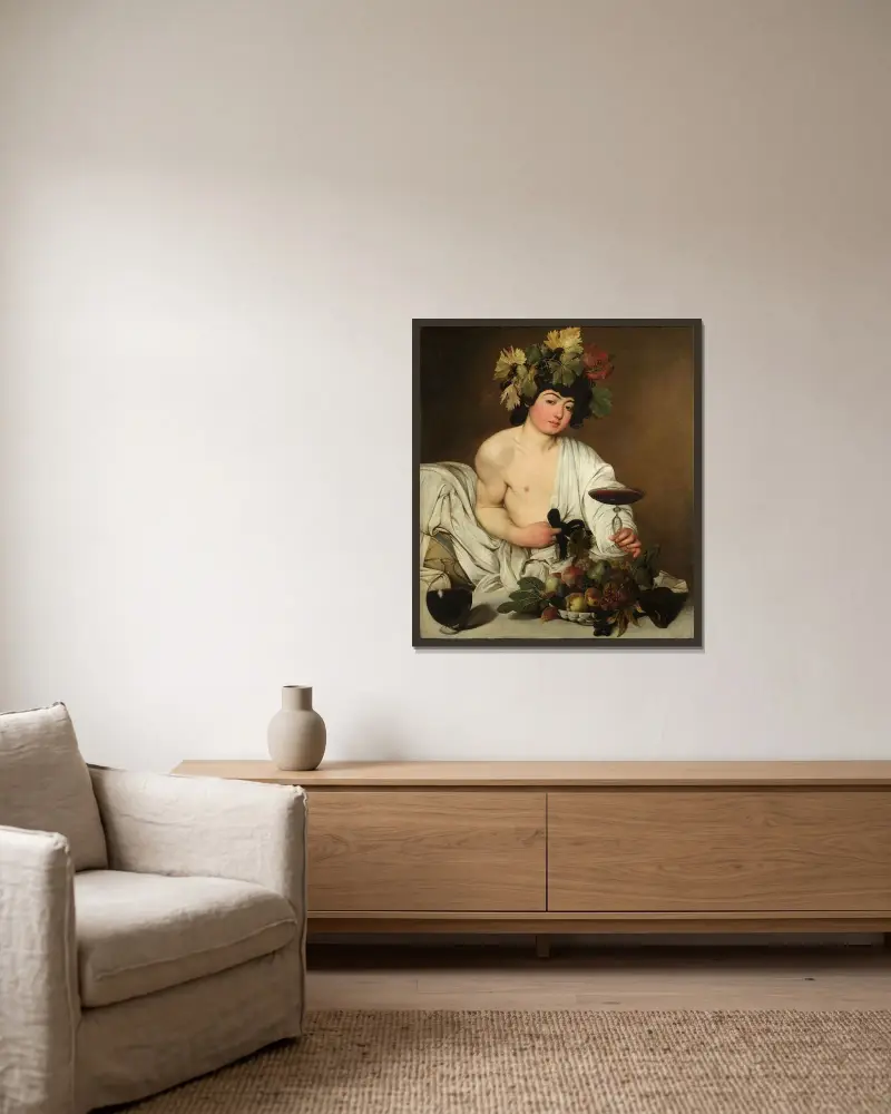 Bacchus av Caravaggio inramad på en vägg