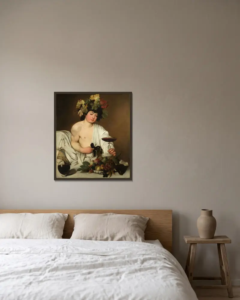 Bacchus av Caravaggio inramad på en vägg