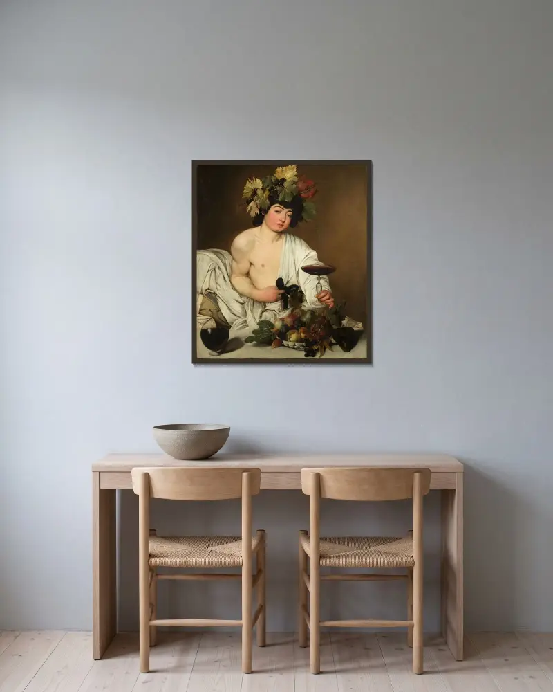 Bacchus av Caravaggio inramad på en vägg