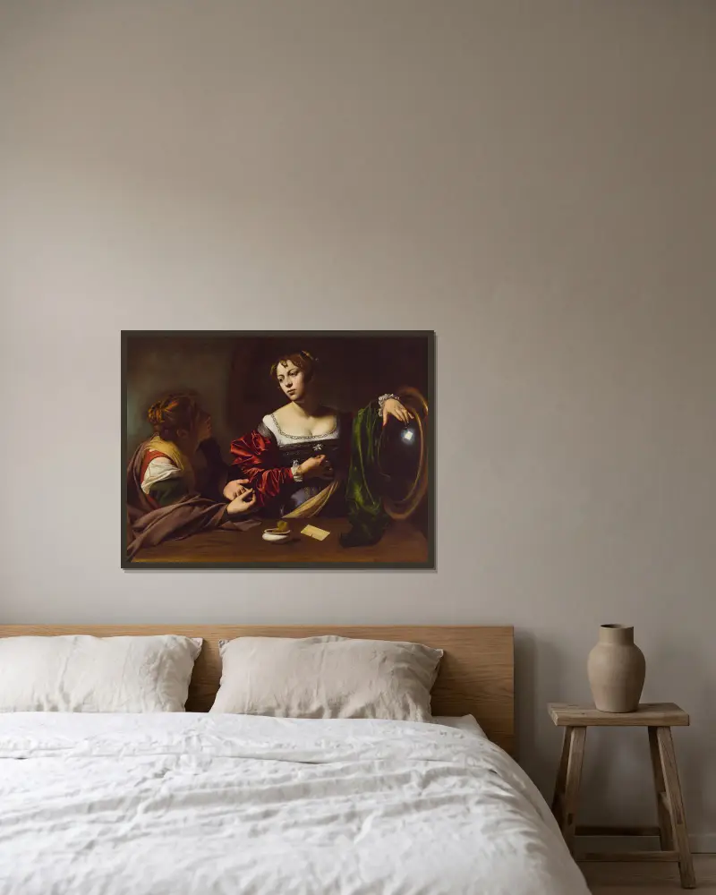 Martha and Mary Magdalene av Caravaggio inramad på en vägg