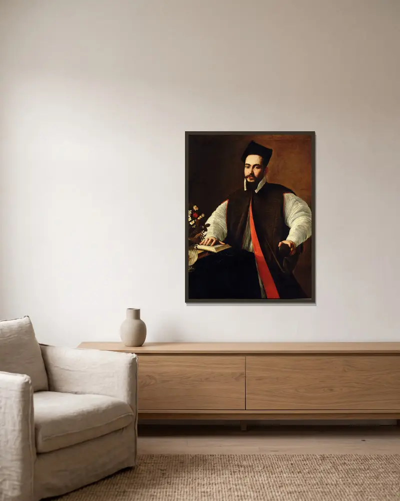 Porträtt av påve Urban VIII av Caravaggio inramad på en vägg