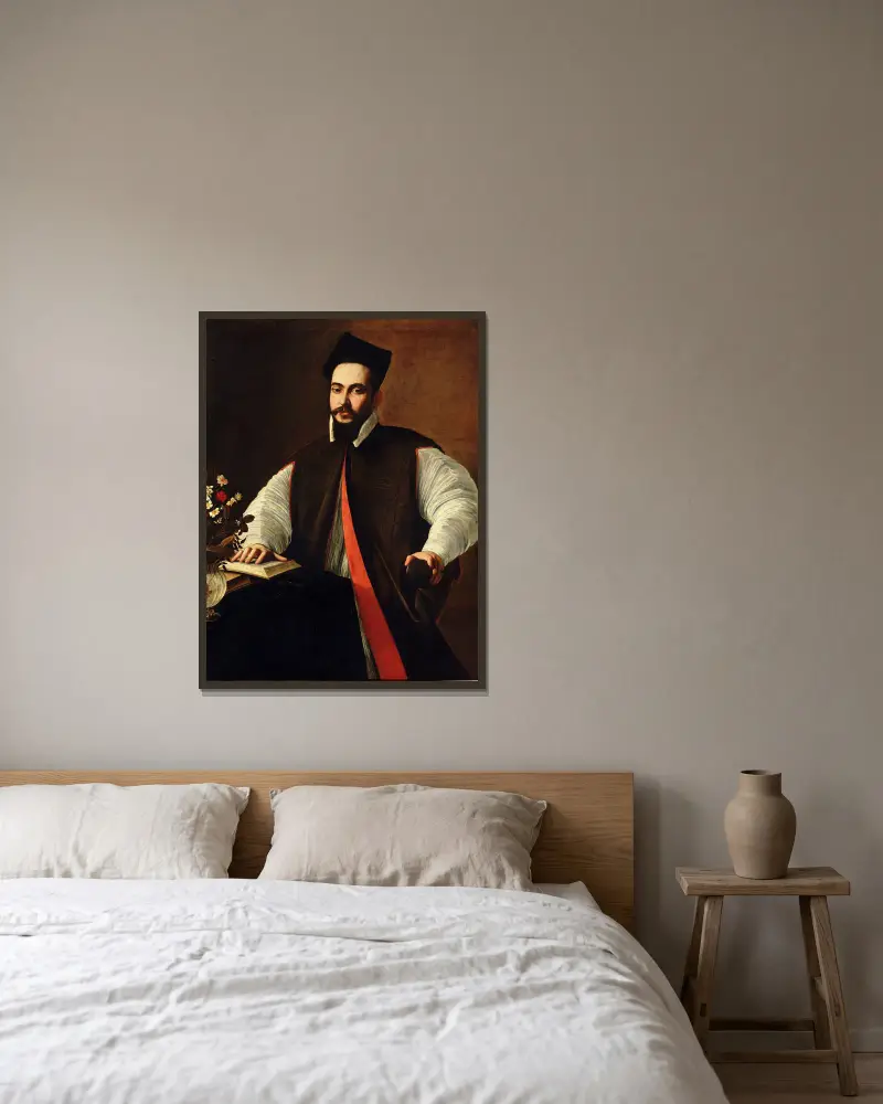 Porträtt av påve Urban VIII av Caravaggio inramad på en vägg