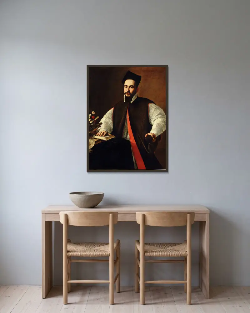 Porträtt av påve Urban VIII av Caravaggio inramad på en vägg