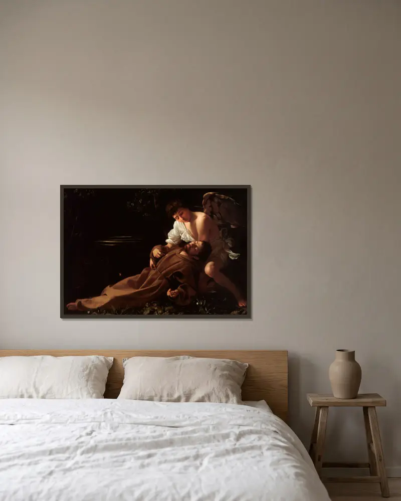 Den helige Franciskus av Assisi i extas av Caravaggio inramad på en vägg