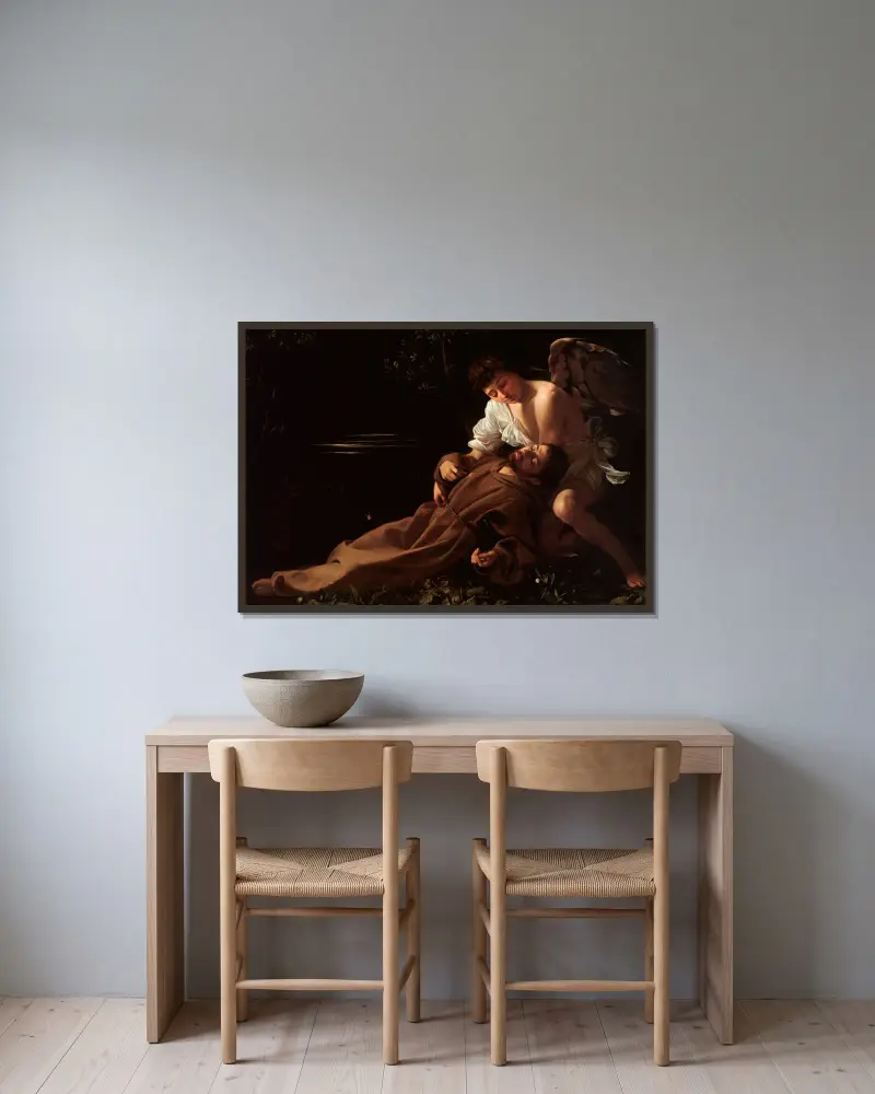 Den helige Franciskus av Assisi i extas av Caravaggio inramad på en vägg