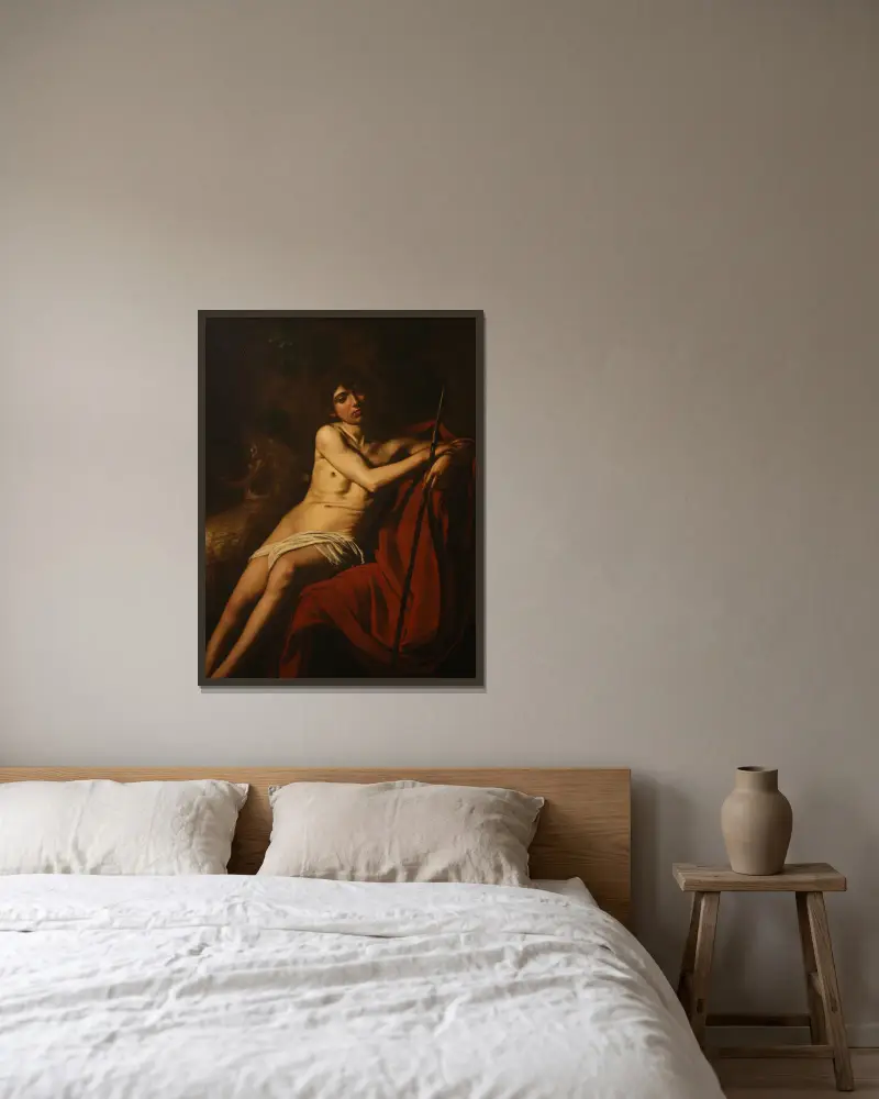 Saint John the Baptist, 1609 av Caravaggio inramad på en vägg