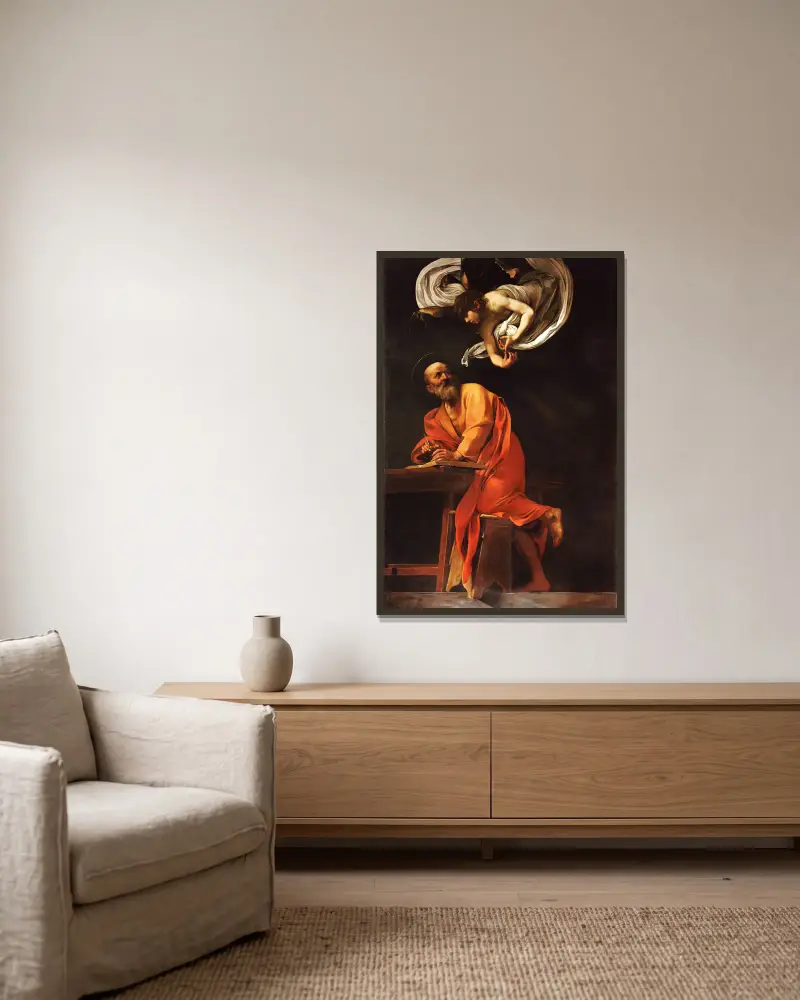 Svatý Matouš a anděl, Caravaggio v rámu na stěně