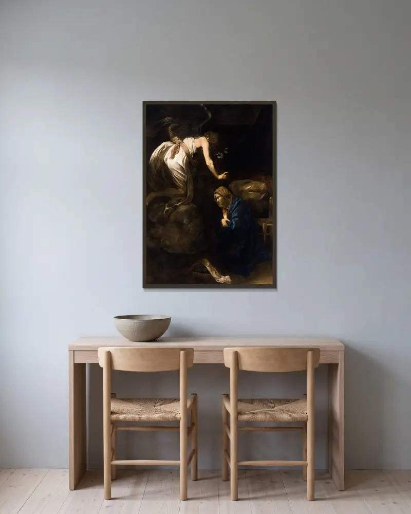 Zwiastowanie, Caravaggio w ramie na ścianie