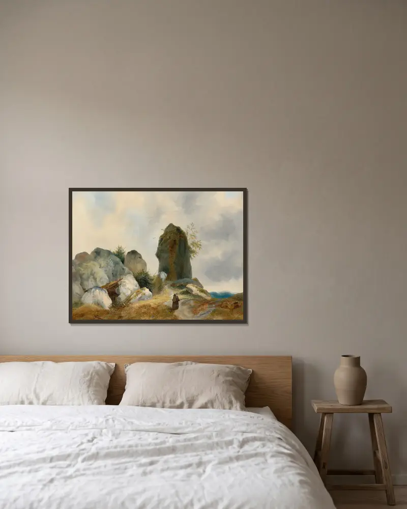 Hermit in a rocky landscape av Carl Blechen inramad på en vägg