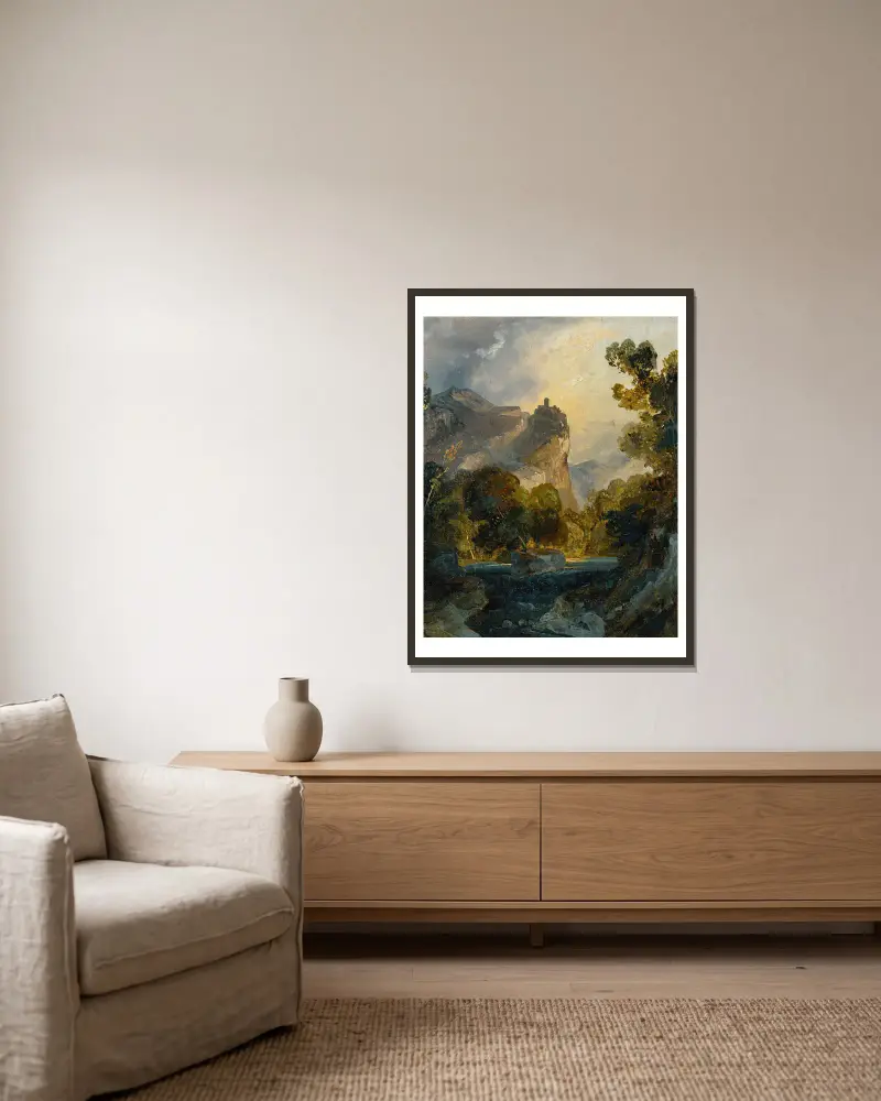 Italian Landscape av Carl Blechen inramad på en vägg