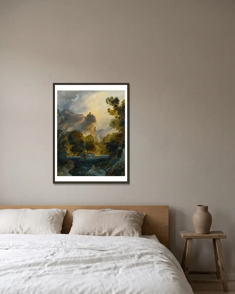 Italian Landscape av Carl Blechen inramad på en vägg