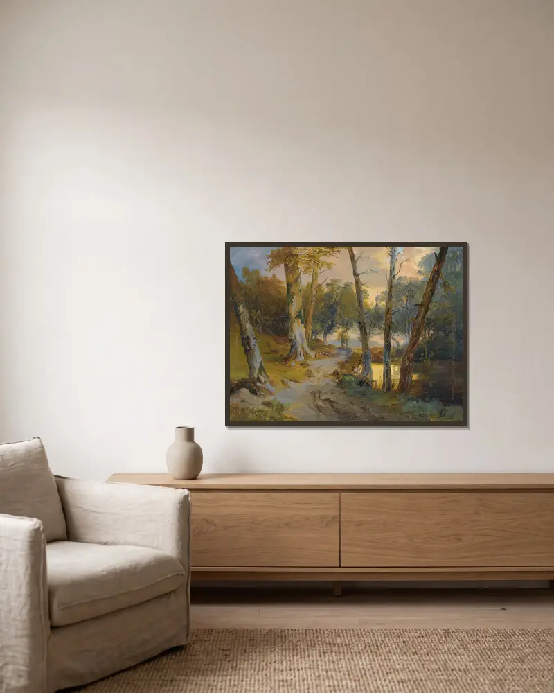 Wald Mit Kleinem Weiher (Forest Interior With Pond) av Carl Blechen inramad på en vägg