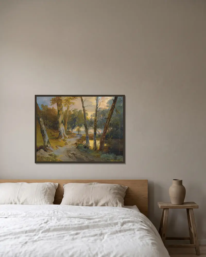 Wald Mit Kleinem Weiher (Forest Interior With Pond) av Carl Blechen inramad på en vägg