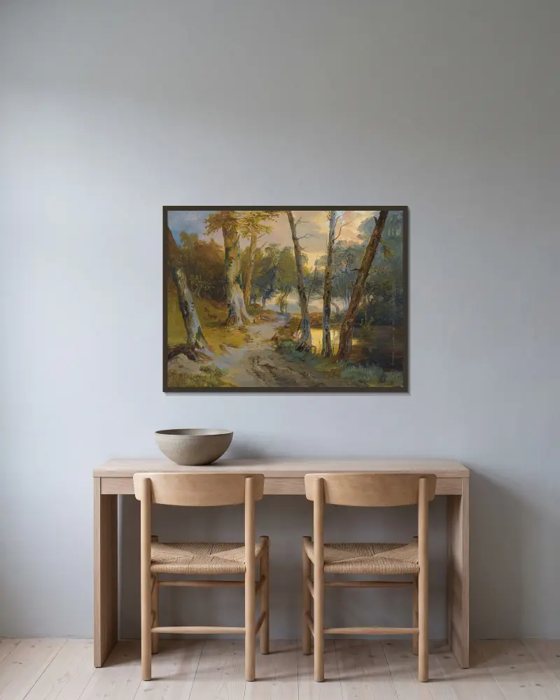 Wald Mit Kleinem Weiher (Forest Interior With Pond) av Carl Blechen inramad på en vägg