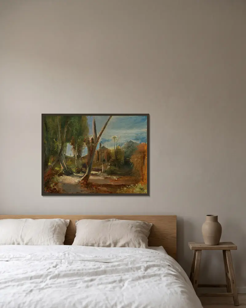 Waldlandschaft mit einer Fabrik av Carl Blechen inramad på en vägg