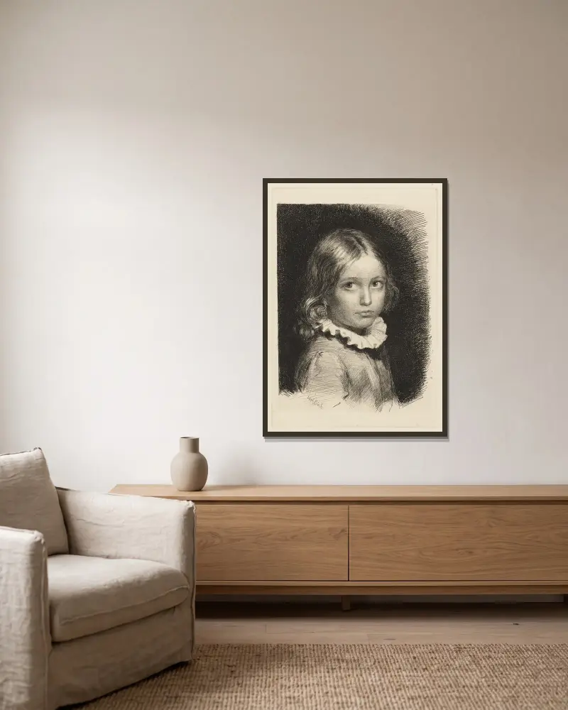 Barnporträtt av Clara Emilie Rose Bloch av Carl Bloch inramad på en vägg