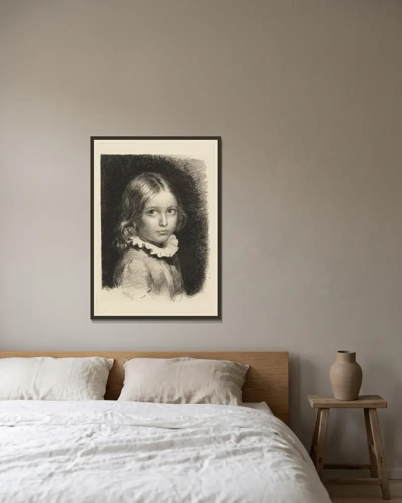 Barnporträtt av Clara Emilie Rose Bloch av Carl Bloch inramad på en vägg