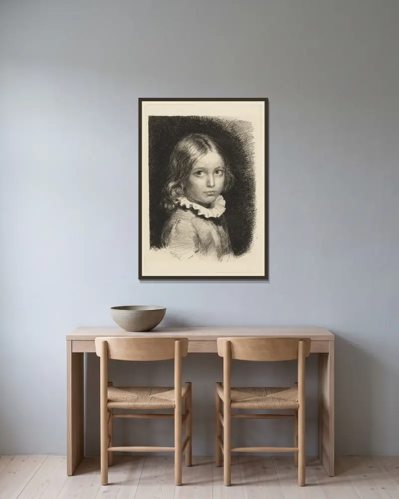 Barnporträtt av Clara Emilie Rose Bloch av Carl Bloch inramad på en vägg