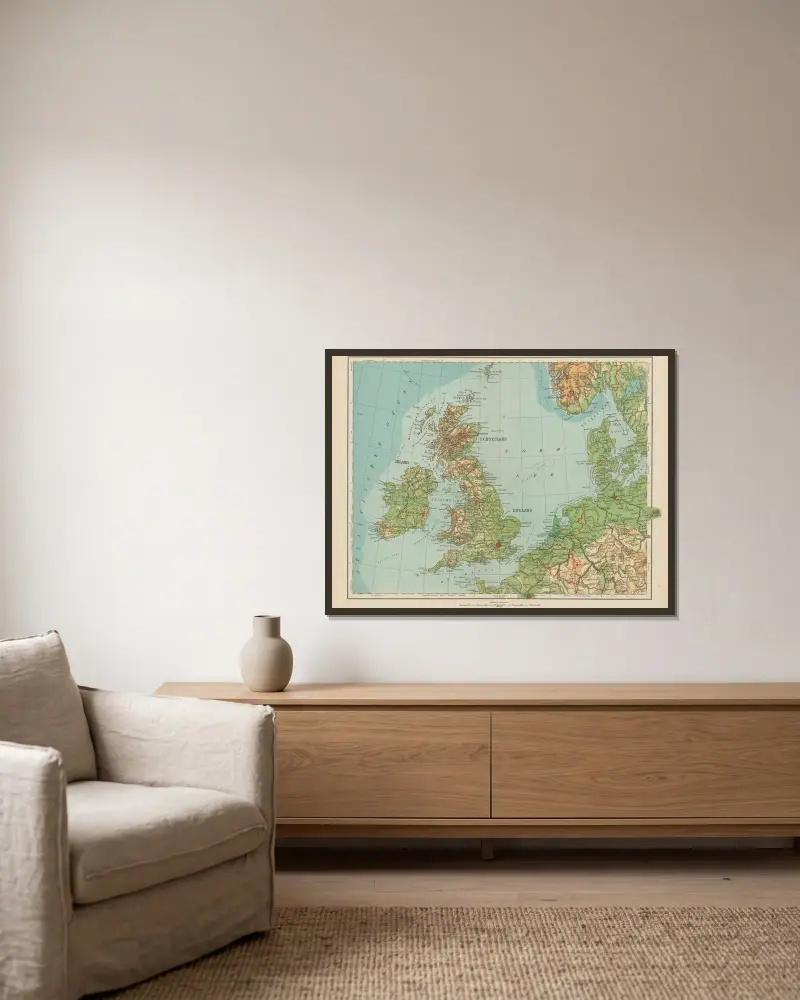 Britische Inseln av Carl Diercke inramad på en vägg