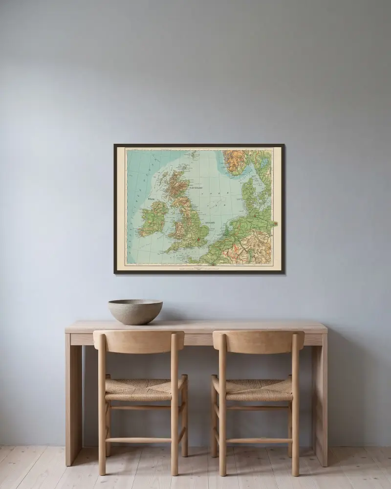 Britische Inseln av Carl Diercke inramad på en vägg