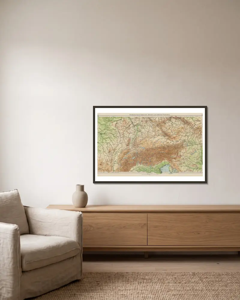 Süddeutschland, Österreich, Schweiz und östliches Frankreich – Nr. 1 von Carl Diercke gerahmt an einer Wand