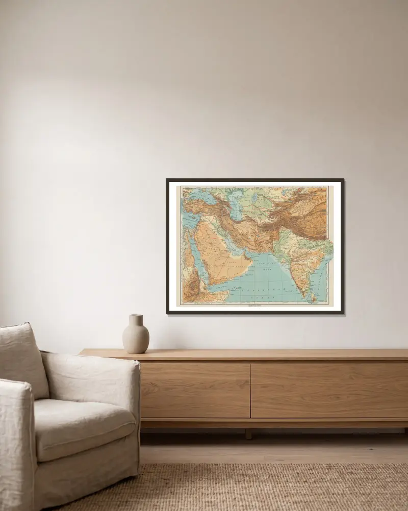 Vorderasien und Indien von Carl Diercke gerahmt an einer Wand