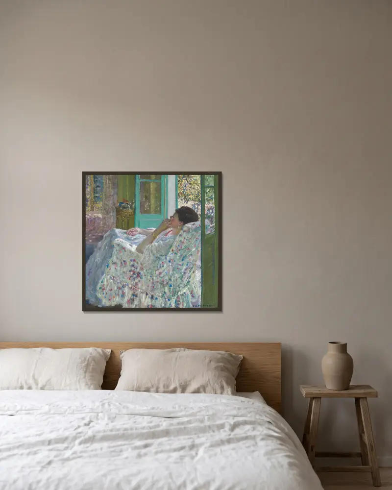 Eftermiddag – Gult rum av Frederick Carl Frieseke inramad på en vägg