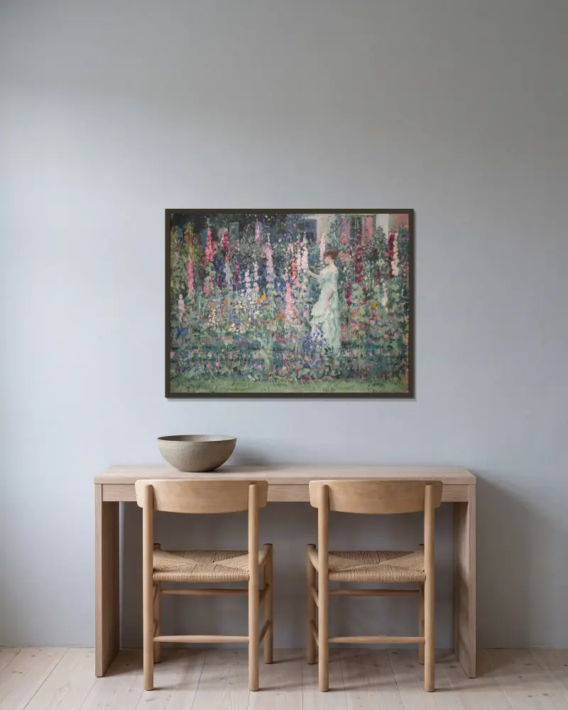 Slézové růže, Frederick Carl Frieseke v rámu na stěně