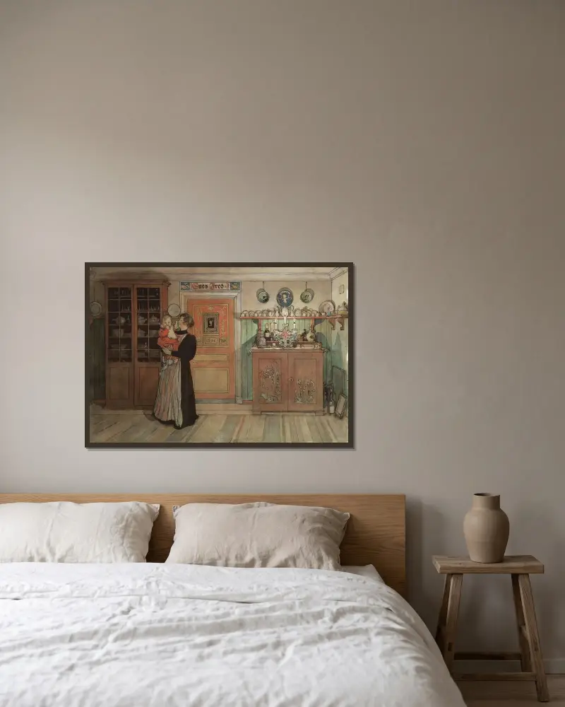 Zwischen Weihnachten und Neujahr von Carl Larsson gerahmt an einer Wand