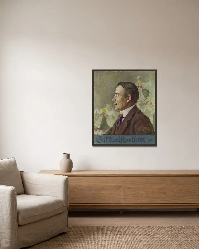 Erik Axel Karlfeldt, poeten av Carl Larsson inramad på en vägg