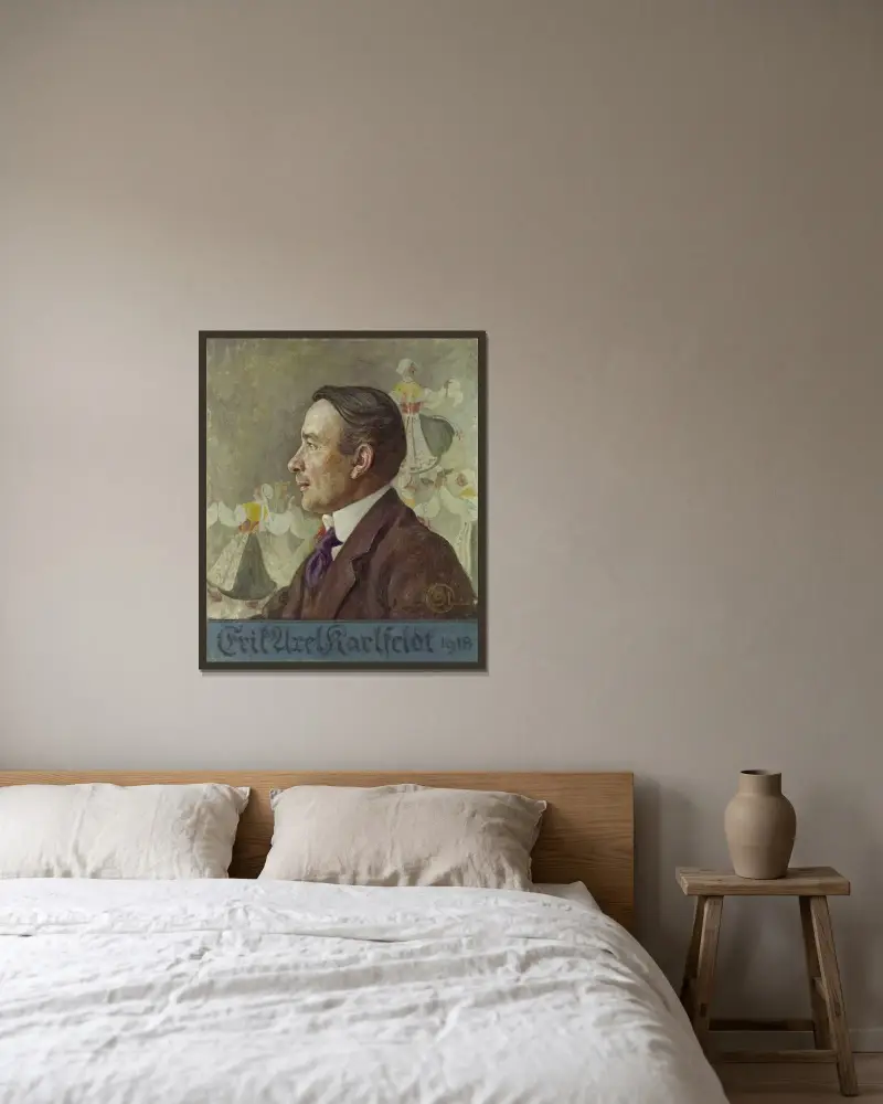Erik Axel Karlfeldt, poeten av Carl Larsson inramad på en vägg