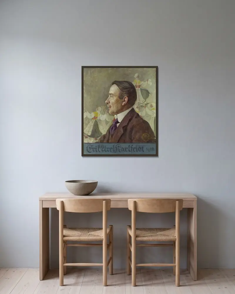 Erik Axel Karlfeldt, poeten av Carl Larsson inramad på en vägg