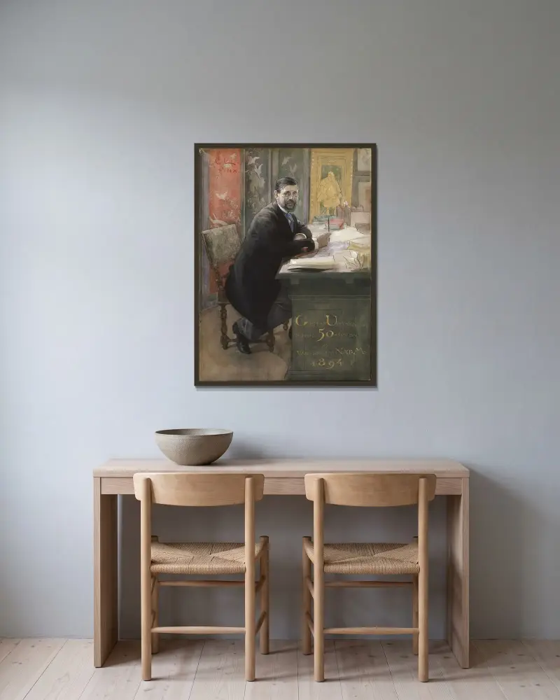 Gustaf Upmark, direktör för Nationalmuseum av Carl Larsson inramad på en vägg