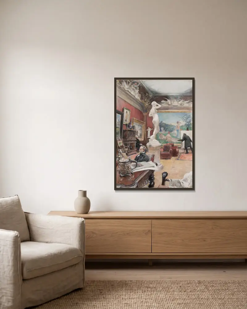 Interiör från Fürstenbergska galleriet av Carl Larsson inramad på en vägg