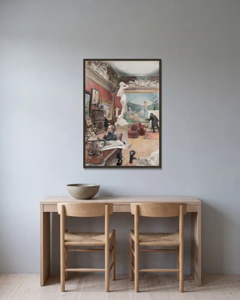 Interiör från Fürstenbergska galleriet av Carl Larsson inramad på en vägg