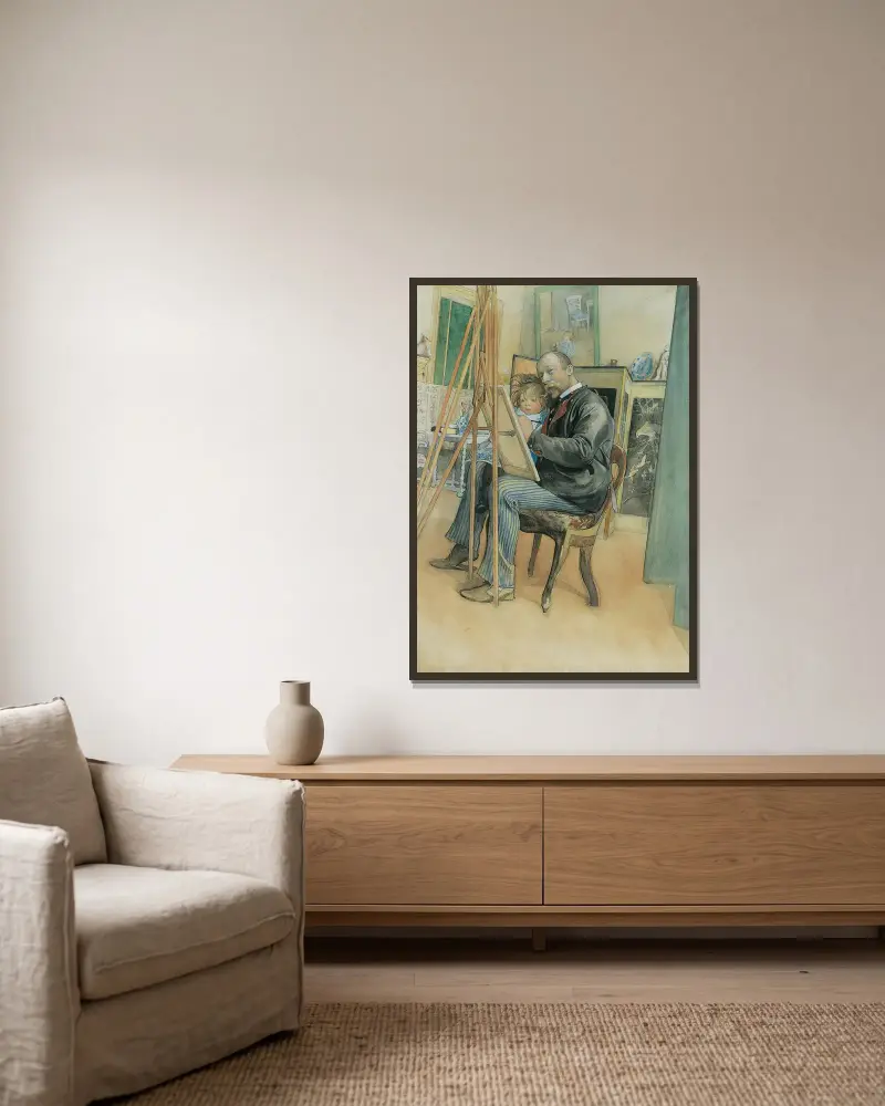 Spegelbild med Brita av Carl Larsson inramad på en vägg