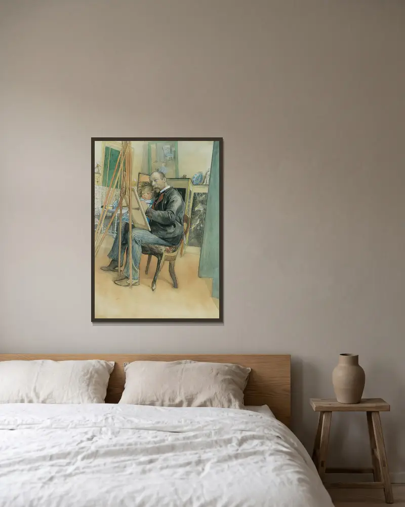 Spegelbild med Brita av Carl Larsson inramad på en vägg
