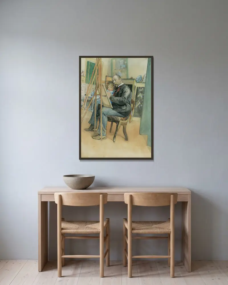 Spegelbild med Brita av Carl Larsson inramad på en vägg