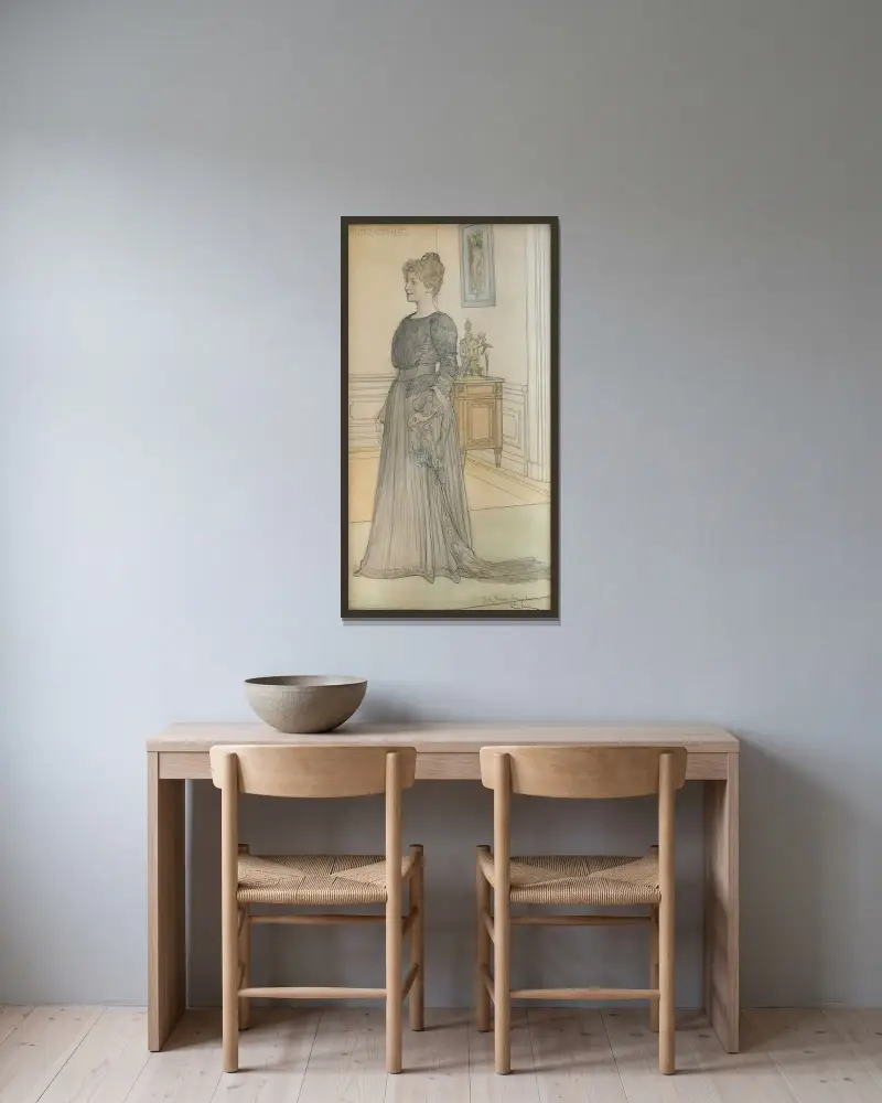 Porträtt av fru Signe Thiel, 1900 – nr 2 av Carl Larsson inramad på en vägg