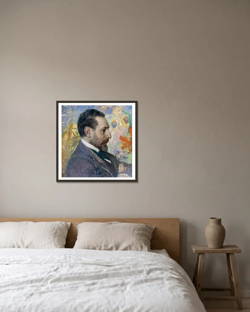 Porträtt av Oscar Levertin av Carl Larsson inramad på en vägg