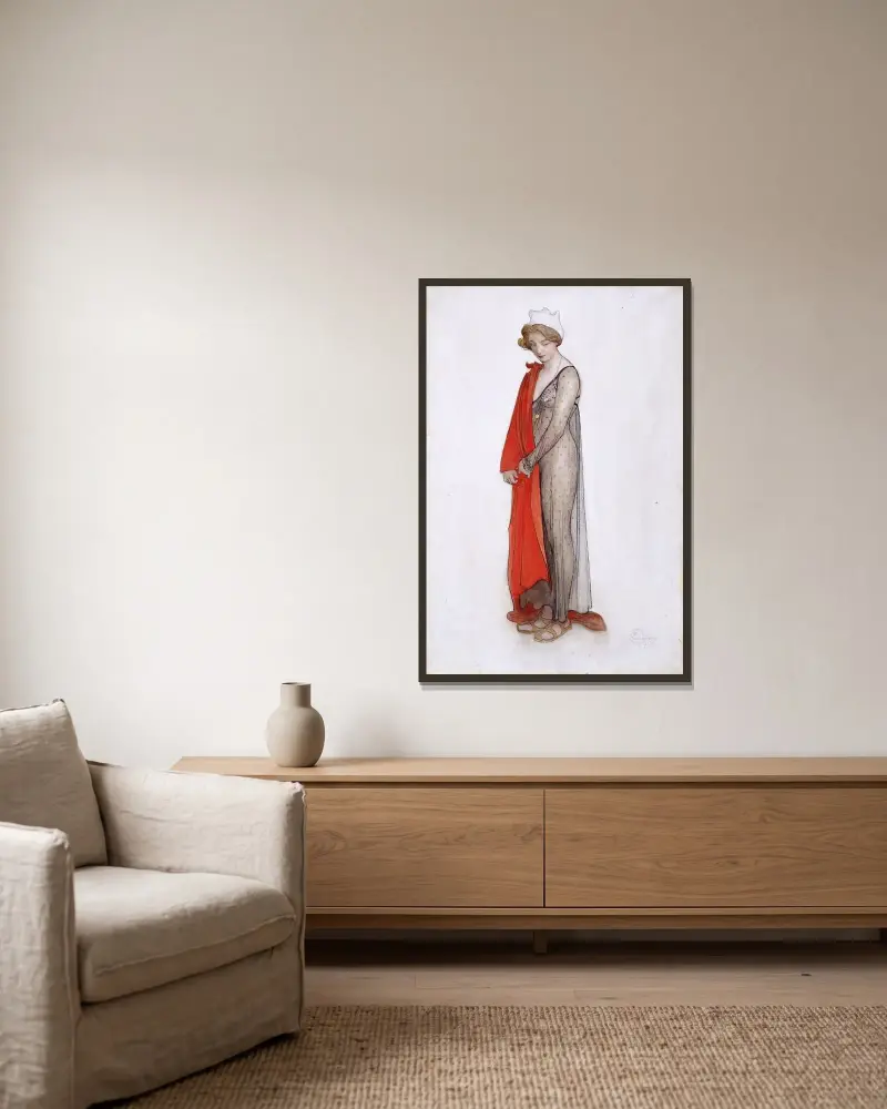 Rött och svart av Carl Larsson inramad på en vägg